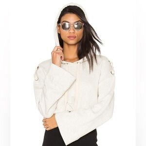 Revolve KENDALL & KYLIE Bell Sleeve Hoodie Cropped Pullover Sweater Oatmeal